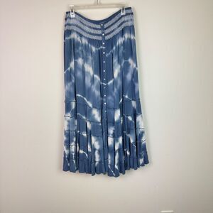 John Mark Women's Smocked Waist Tiered Maxi Skirt Peasant Blue Haze